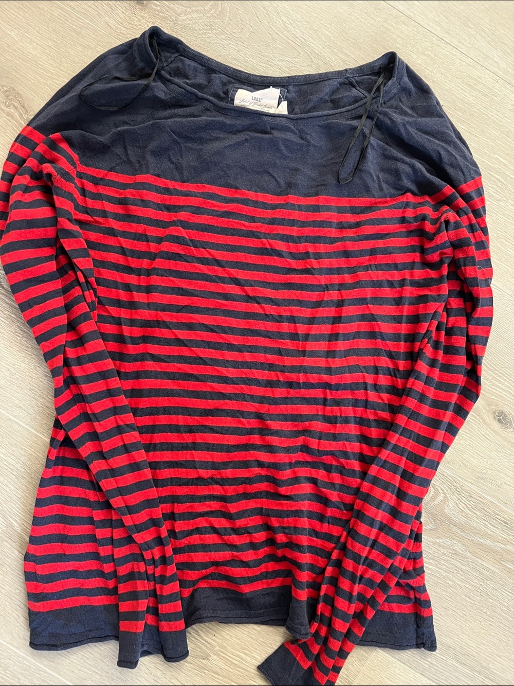 Women vintage H&M Navy and Red Striped Long-Sleeve Top
